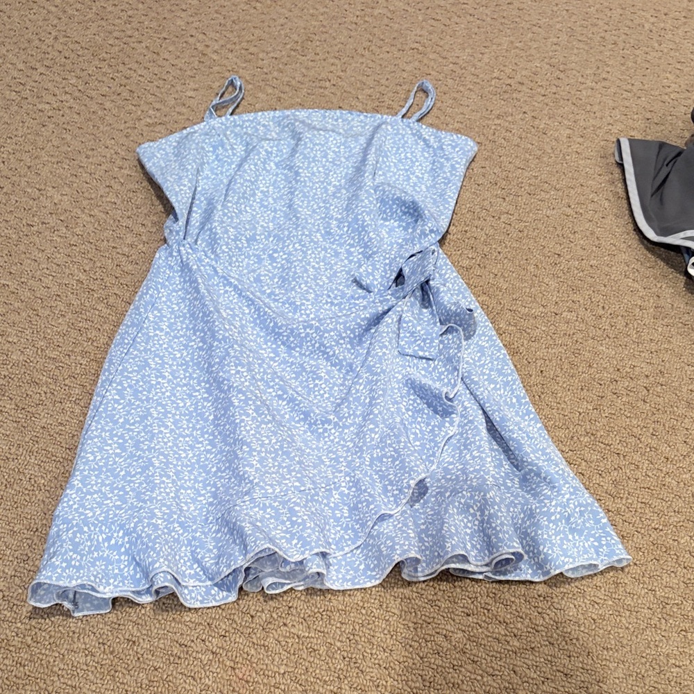 Girls Blue Floral Spaghetti Strap Dress